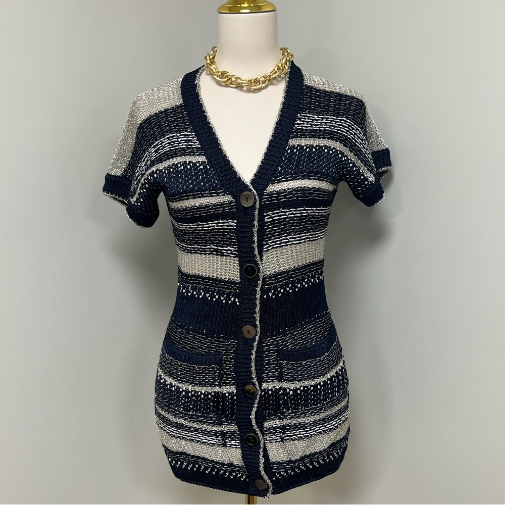 Oscar de la Renta Metallic Knit Cardigan Sweater XS Made in Italy